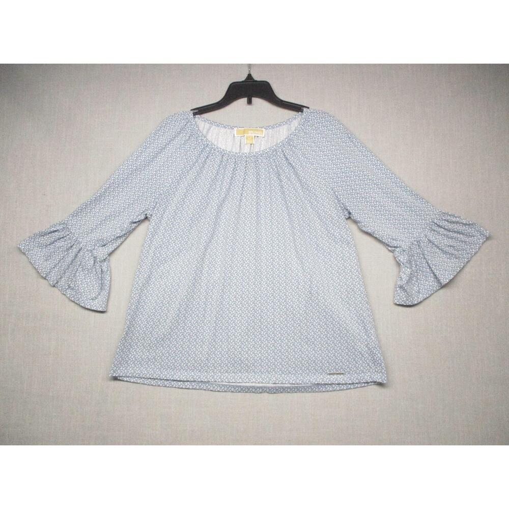 MICHAEL Michael Kors Light Blue Floral Ruffle Bell Blouse Womens Size‎ Large